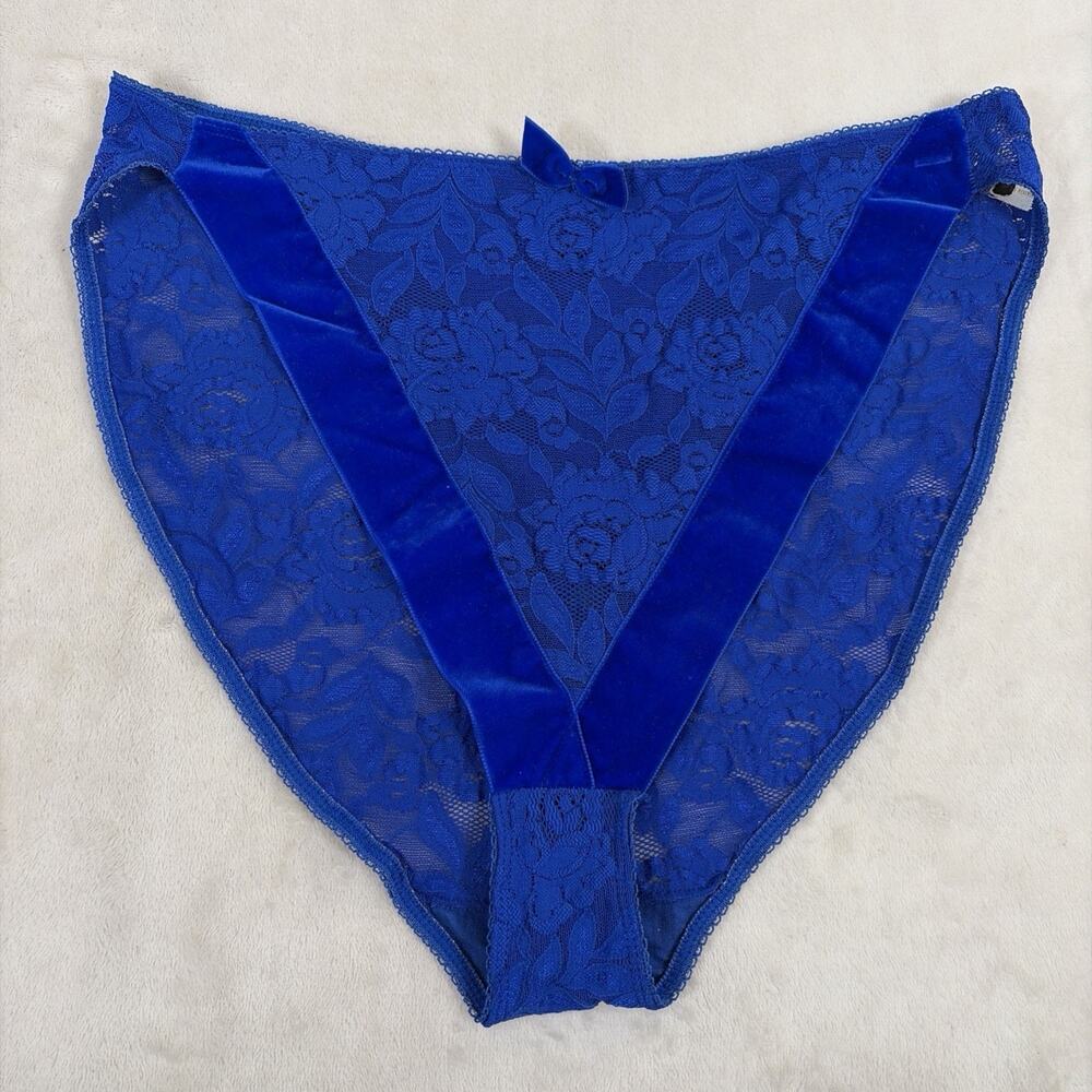 Vintage Victoria Secret Gold Label French High Cut Lace Panty Size Lg Blue Chrty